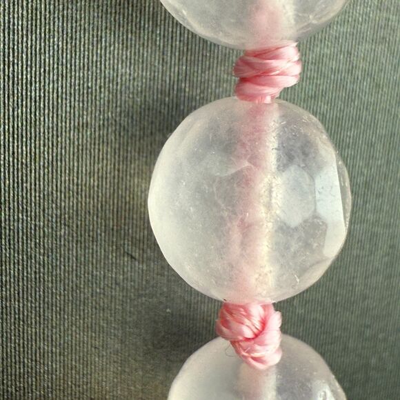 Faceted Rose Quartz Beaded Natural Stone Necklace 19" Soft Pink Black Elegant - Picture 10 of 10